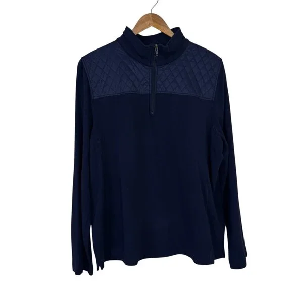 Talbots Navy Blue Pull Over Quarter Zip Sweatshirt Size XL Pima Cotton Preppy - Picture 1 of 9